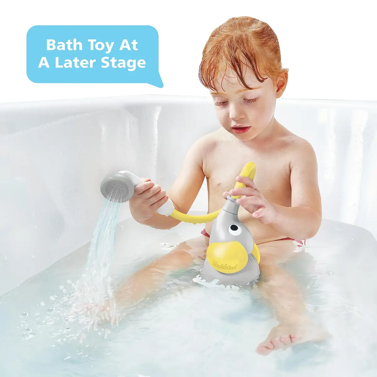 Yookidoo Elephant Baby Bath Shower Head with Water Pump & Trunk Spout Sprayer, Yellow | One-Handed Flow Control for Newborns - view 5
