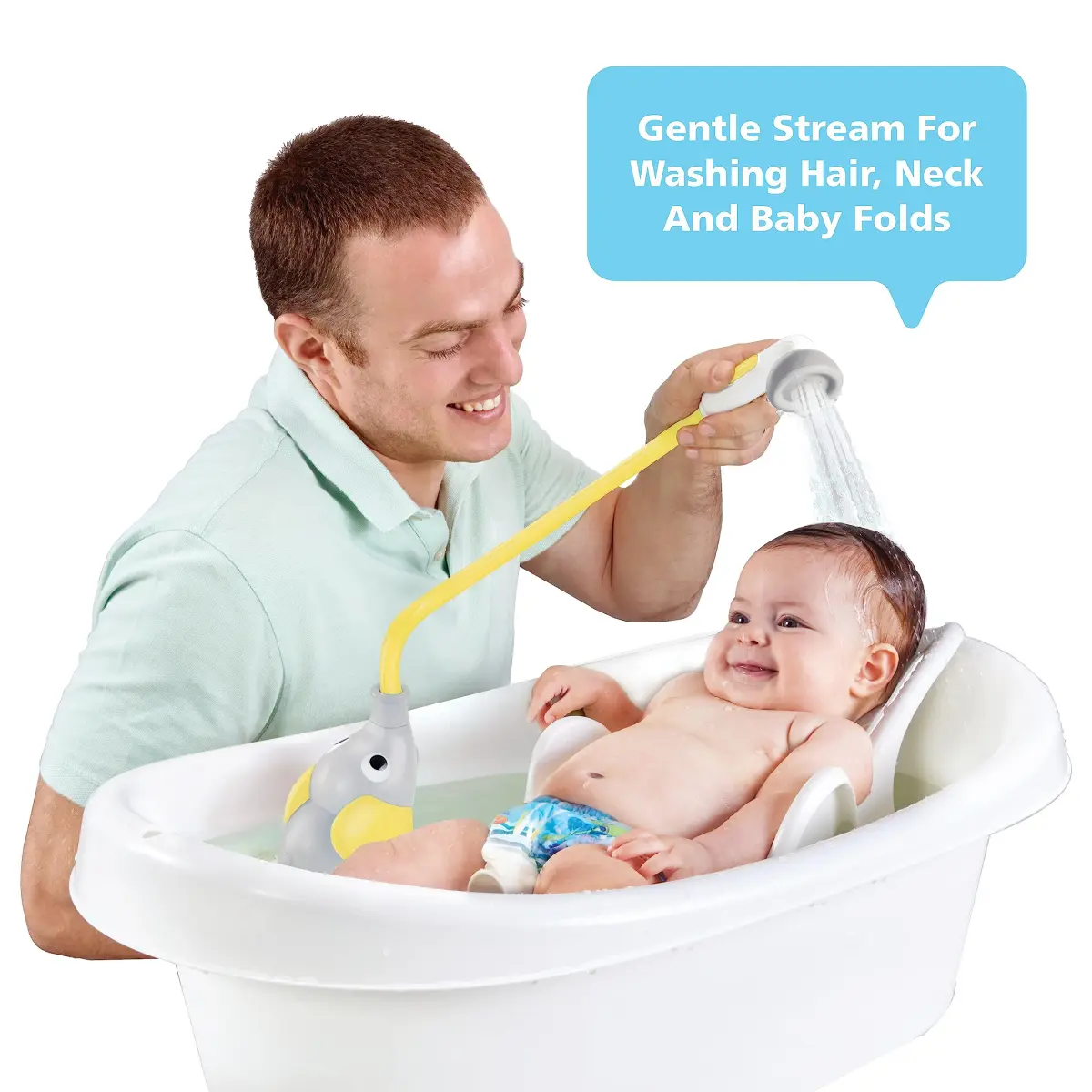 Yookidoo Elephant Baby Bath Shower Head with Water Pump & Trunk Spout Sprayer, Yellow | One-Handed Flow Control for Newborns - view 2