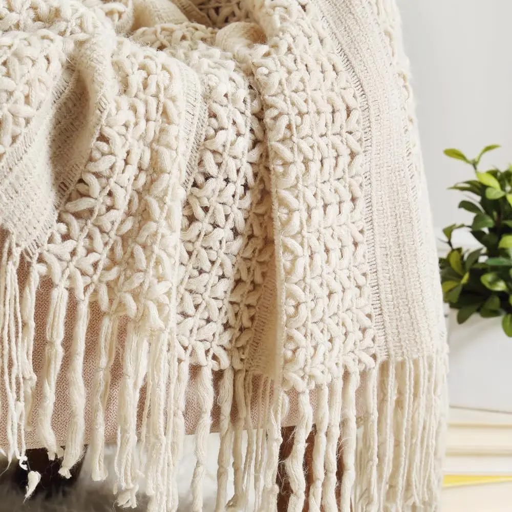 CREVENT Farmhouse Knitted Throw Blanket 127cm x 152cm (50"x60") | Cozy Acrylic for Travel & Home Decor - view 6