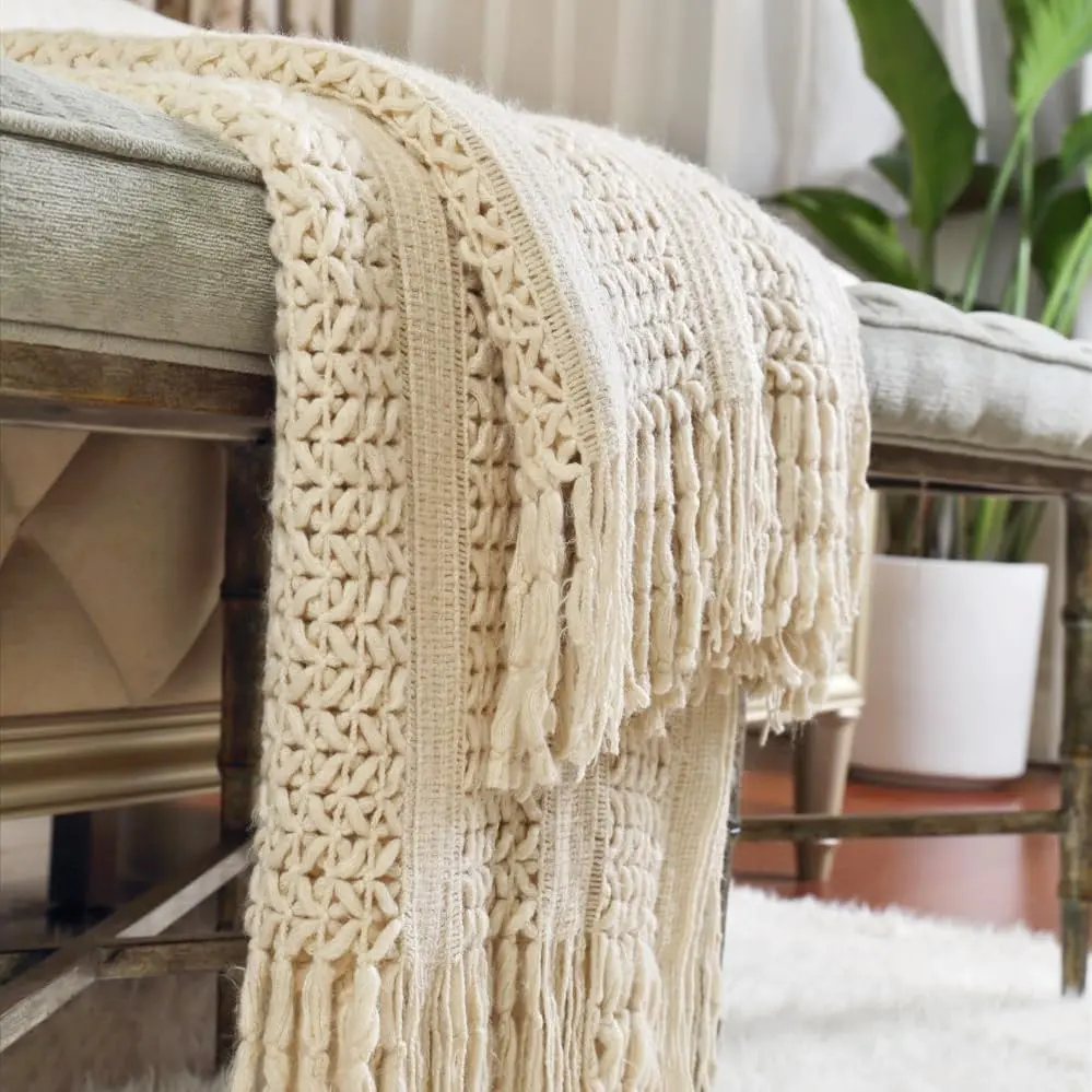 CREVENT Farmhouse Knitted Throw Blanket 127cm x 152cm (50"x60") | Cozy Acrylic for Travel & Home Decor - view 2