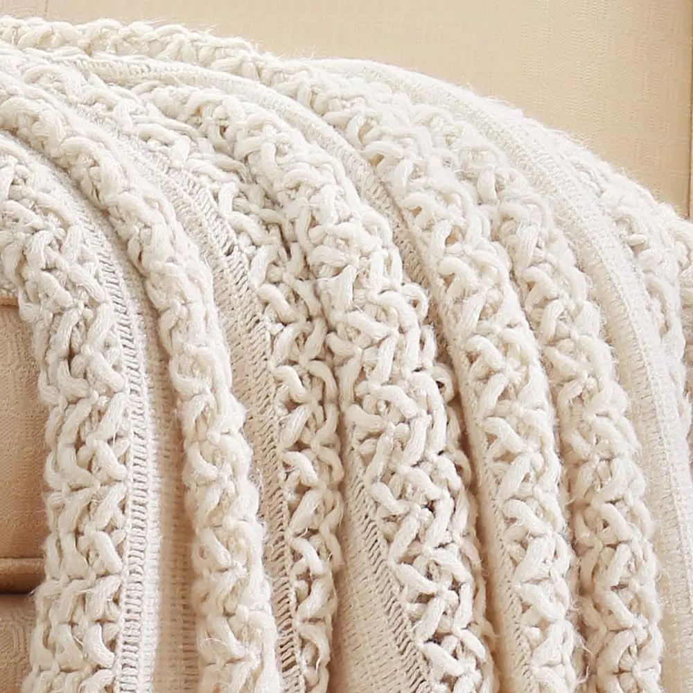 CREVENT Farmhouse Knitted Throw Blanket 127cm x 152cm (50"x60") | Cozy Acrylic for Travel & Home Decor - view 4