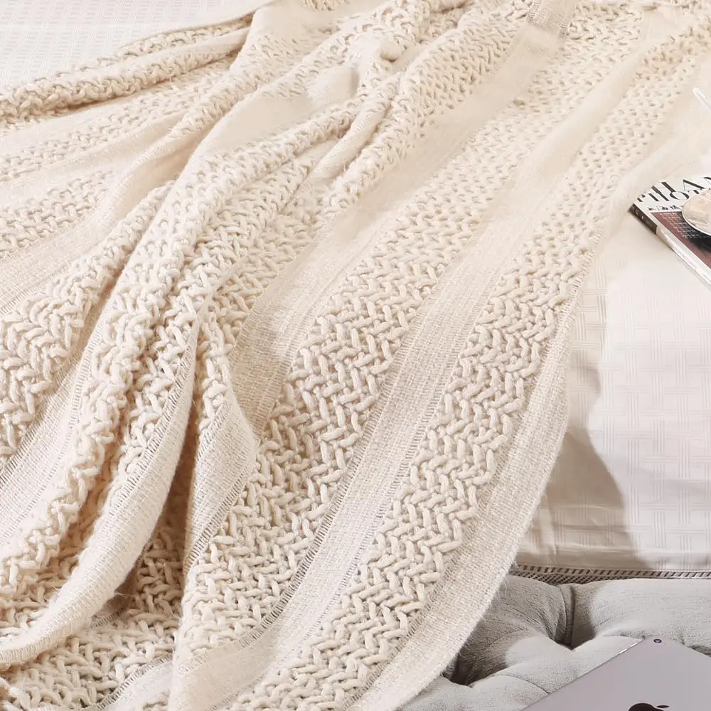 CREVENT Farmhouse Knitted Throw Blanket 127cm x 152cm (50"x60") | Cozy Acrylic for Travel & Home Decor - view 5
