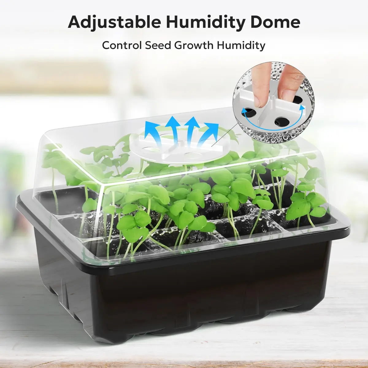 MIXC 10 Pack Seed Starter Tray with Humidity Dome & 120 Cells | 18.5cm x 12.2cm x 11.2cm (7.3" x 4.8" x 4.4") - view 3