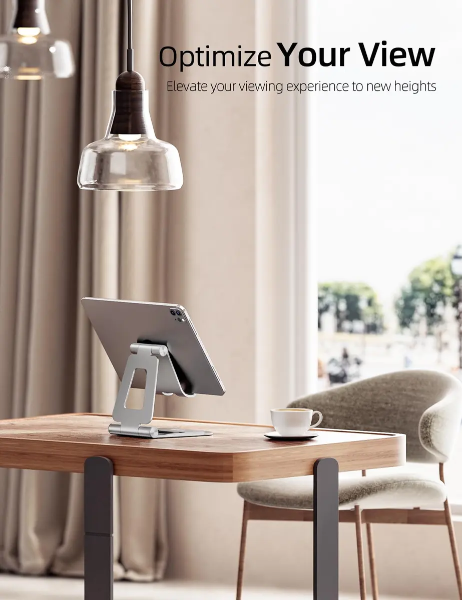 Nulaxy Dual Adjustable Foldable iPad Stand, Full Aluminum, Silver | Universal Compatibility & Sturdy Aluminum Design - view 6