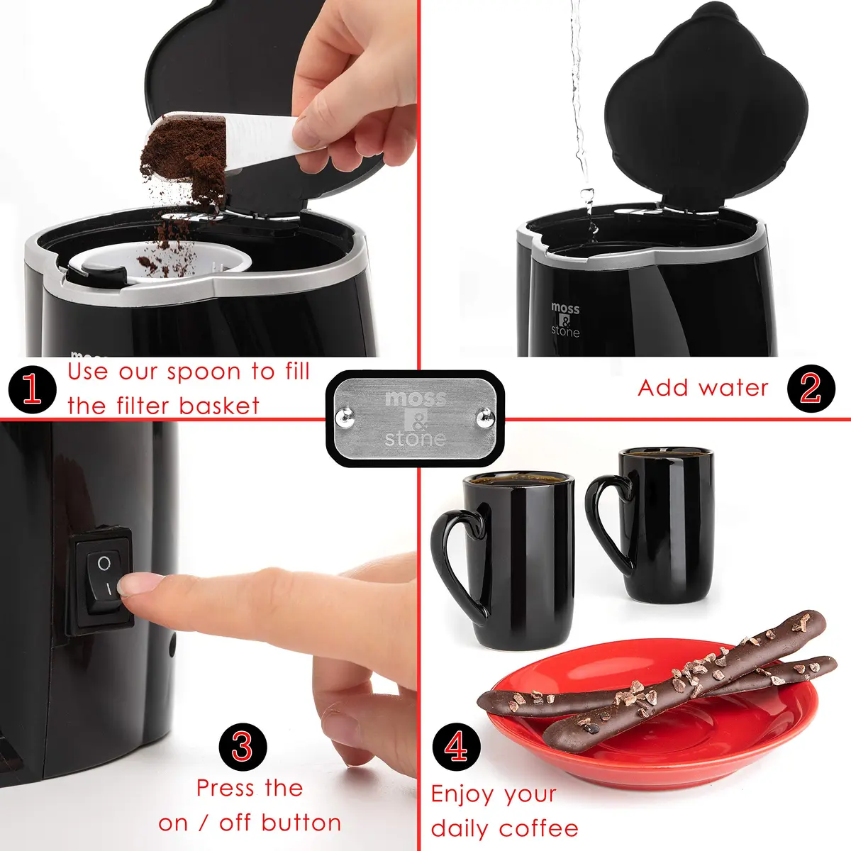 Moss & Stone Mini Drip Coffee Maker with 2 Mugs, 5oz Capacity | Compact Single Serve Brewer - view 3