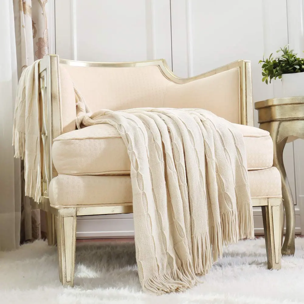 CREVENT Home Decor Rustic Couch Sofa Chair Bed Throw Blanket 50"X60" Beige/Ivory | Cozy Light Weight for Travel & Gift - main product image