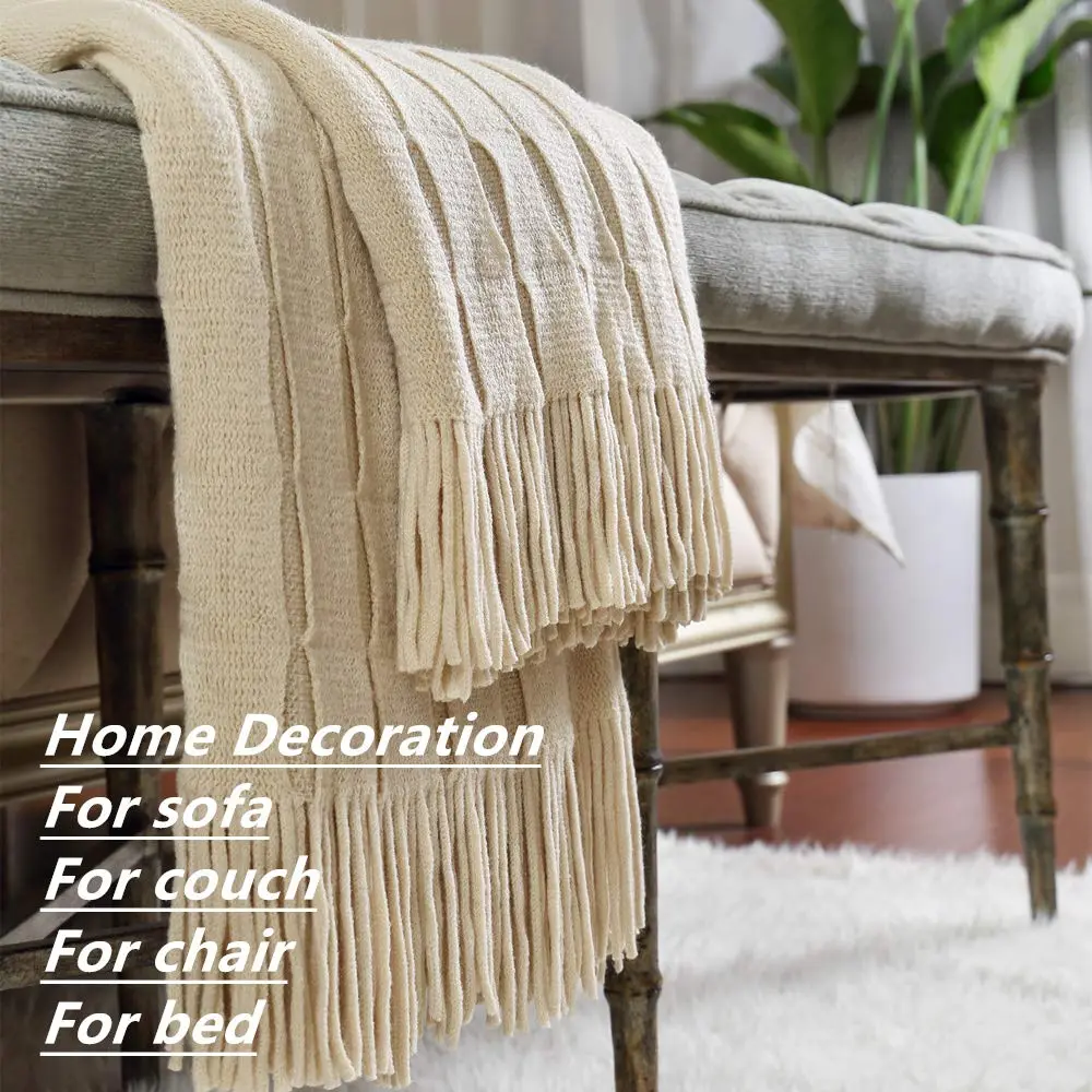CREVENT Home Decor Rustic Couch Sofa Chair Bed Throw Blanket 50"X60" Beige/Ivory | Cozy Light Weight for Travel & Gift - view 5