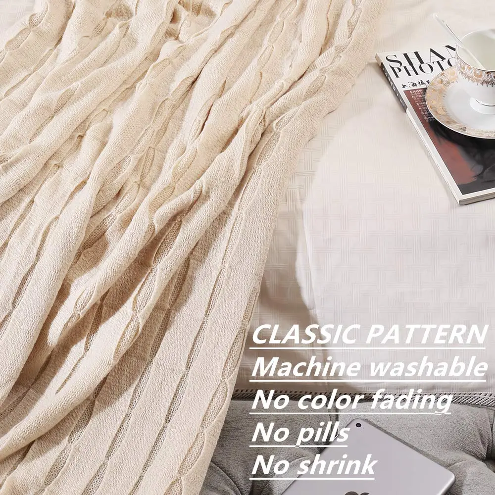 CREVENT Home Decor Rustic Couch Sofa Chair Bed Throw Blanket 50"X60" Beige/Ivory | Cozy Light Weight for Travel & Gift - view 3