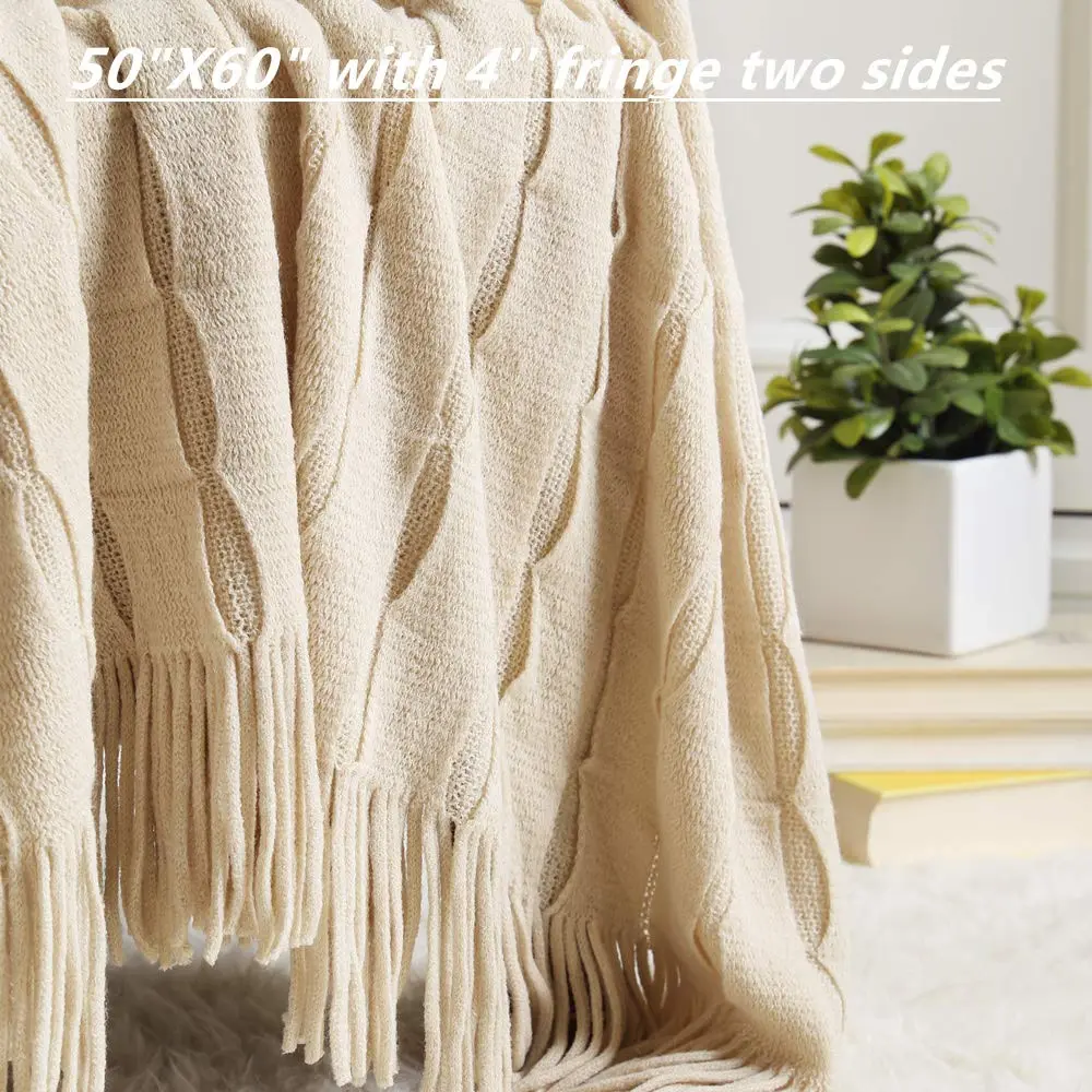 CREVENT Home Decor Rustic Couch Sofa Chair Bed Throw Blanket 50"X60" Beige/Ivory | Cozy Light Weight for Travel & Gift - view 4