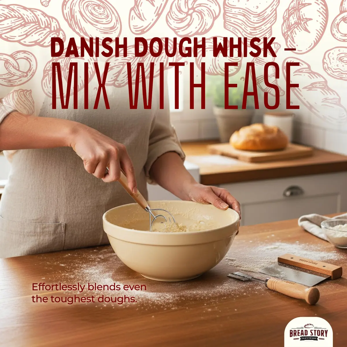 Bread Story Danish Dough Whisk Set with Wooden Scraper & Lame Tool | 3-Piece Artisan Baking Kit - view 6