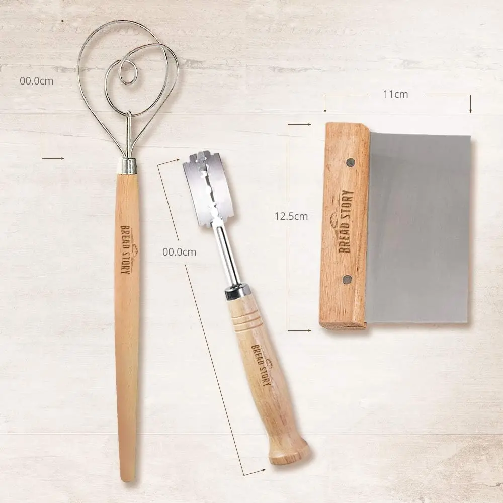 Bread Story Danish Dough Whisk Set with Wooden Scraper & Lame Tool | 3-Piece Artisan Baking Kit - view 9