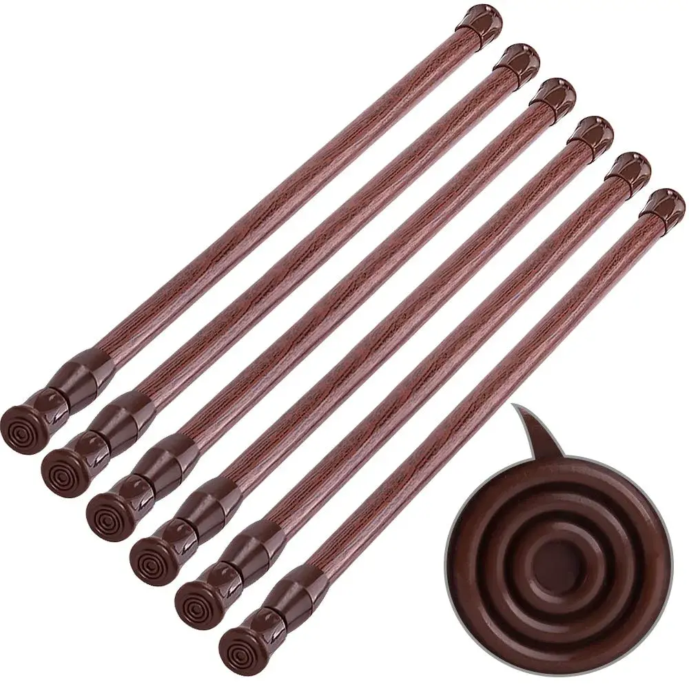 SIQUK Adjustable Spring Tension Rods 6 Pack, 40cm-71cm (15.7"-28") Wood Grain | No-Drill Installation for Cupboards & Windows - main product image