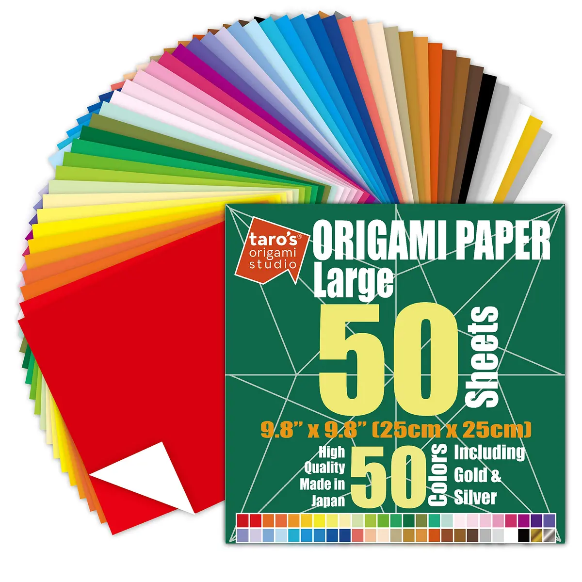 Taro's Origami Studio Large 10 Inch Square Origami Paper 50 Sheets (25cm) | Made in Japan - main product image