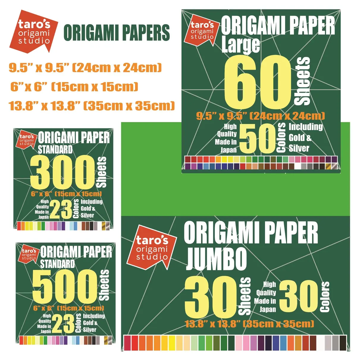 Taro's Origami Studio Large 10 Inch Square Origami Paper 50 Sheets (25cm) | Made in Japan - view 10