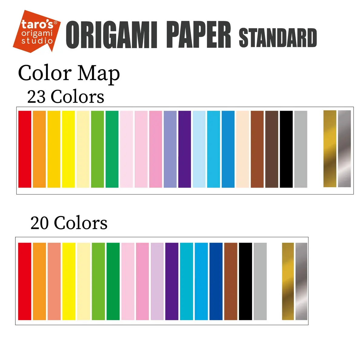 [Taro's Origami Studio] Standard 6 Inch One Sided 20 Colors 200 Sheets Square Easy Fold Premium Japanese Paper for Beginner (Gold and Silver Included) Made in Japan - view 2