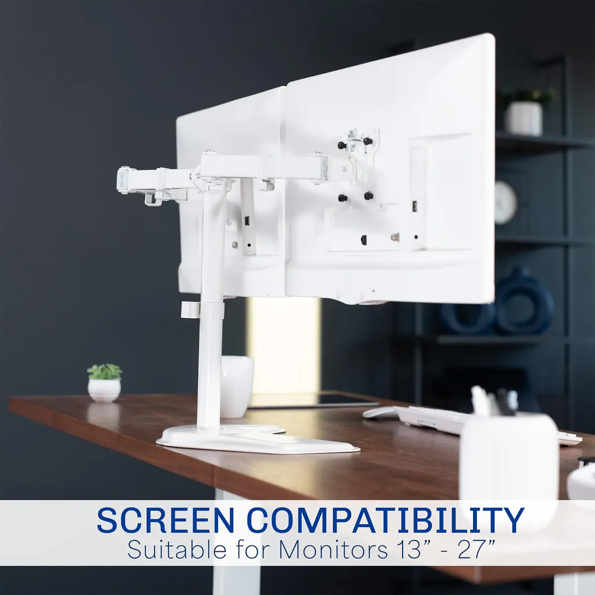 VIVO Dual LCD Monitor Free-Standing Desk Stand | Supports 13-27" Monitors, Up to 22 lbs, Adjustable Articulation, Extra Large Base - view 7
