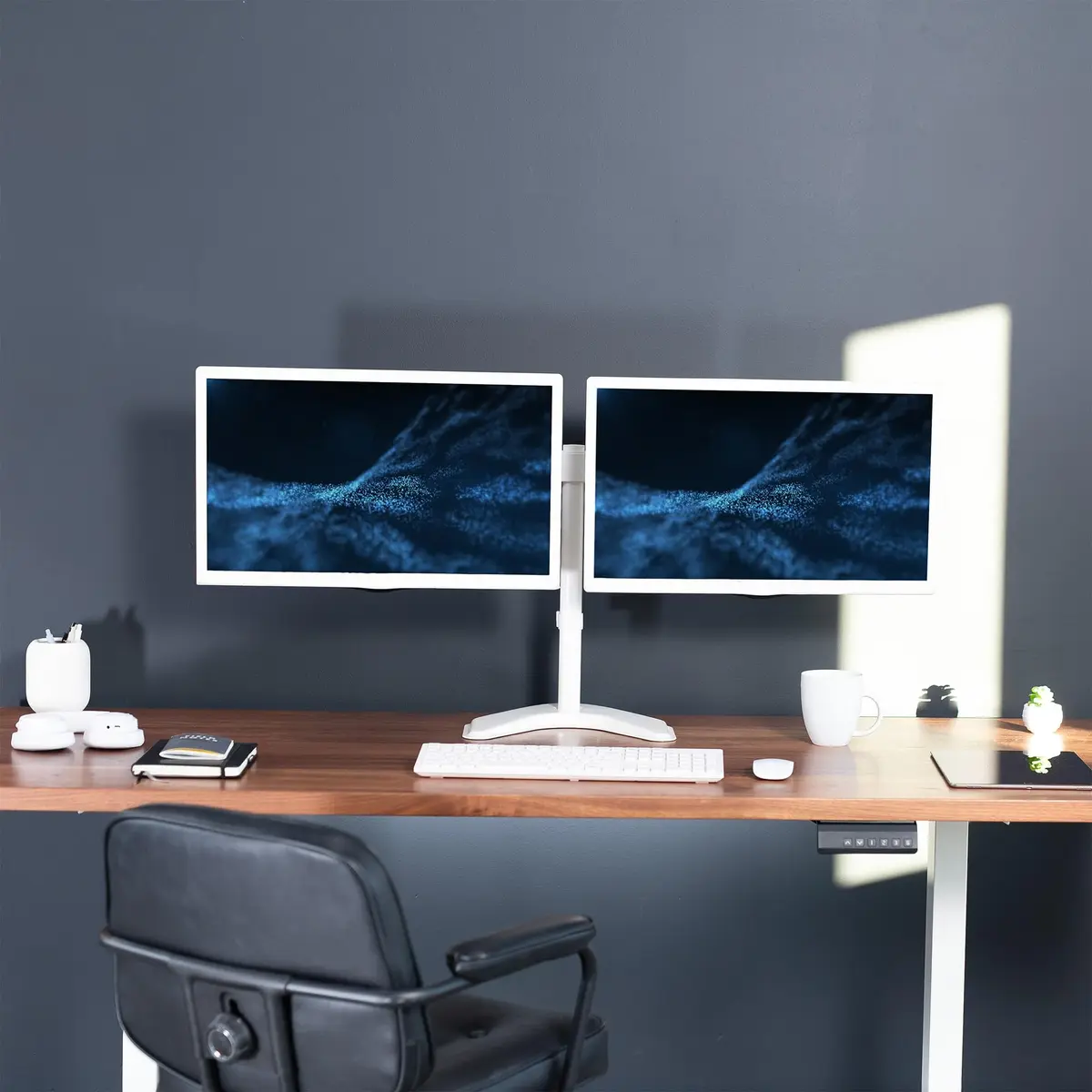 VIVO Dual LCD Monitor Free-Standing Desk Stand | Supports 13-27" Monitors, Up to 22 lbs, Adjustable Articulation, Extra Large Base - view 9