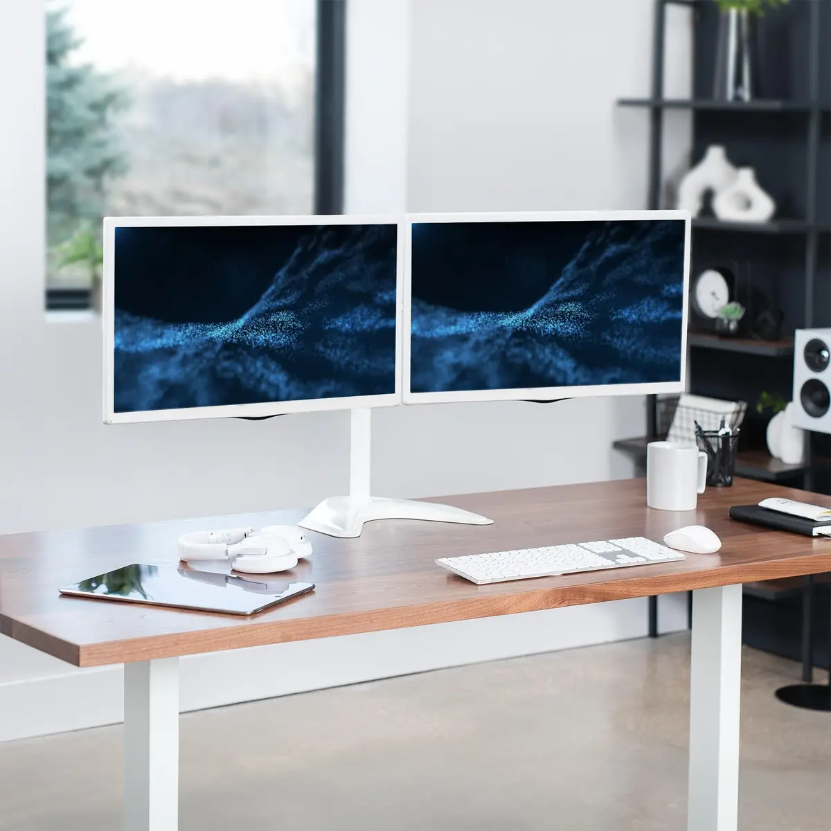 VIVO Dual LCD Monitor Free-Standing Desk Stand | Supports 13-27" Monitors, Up to 22 lbs, Adjustable Articulation, Extra Large Base - view 2