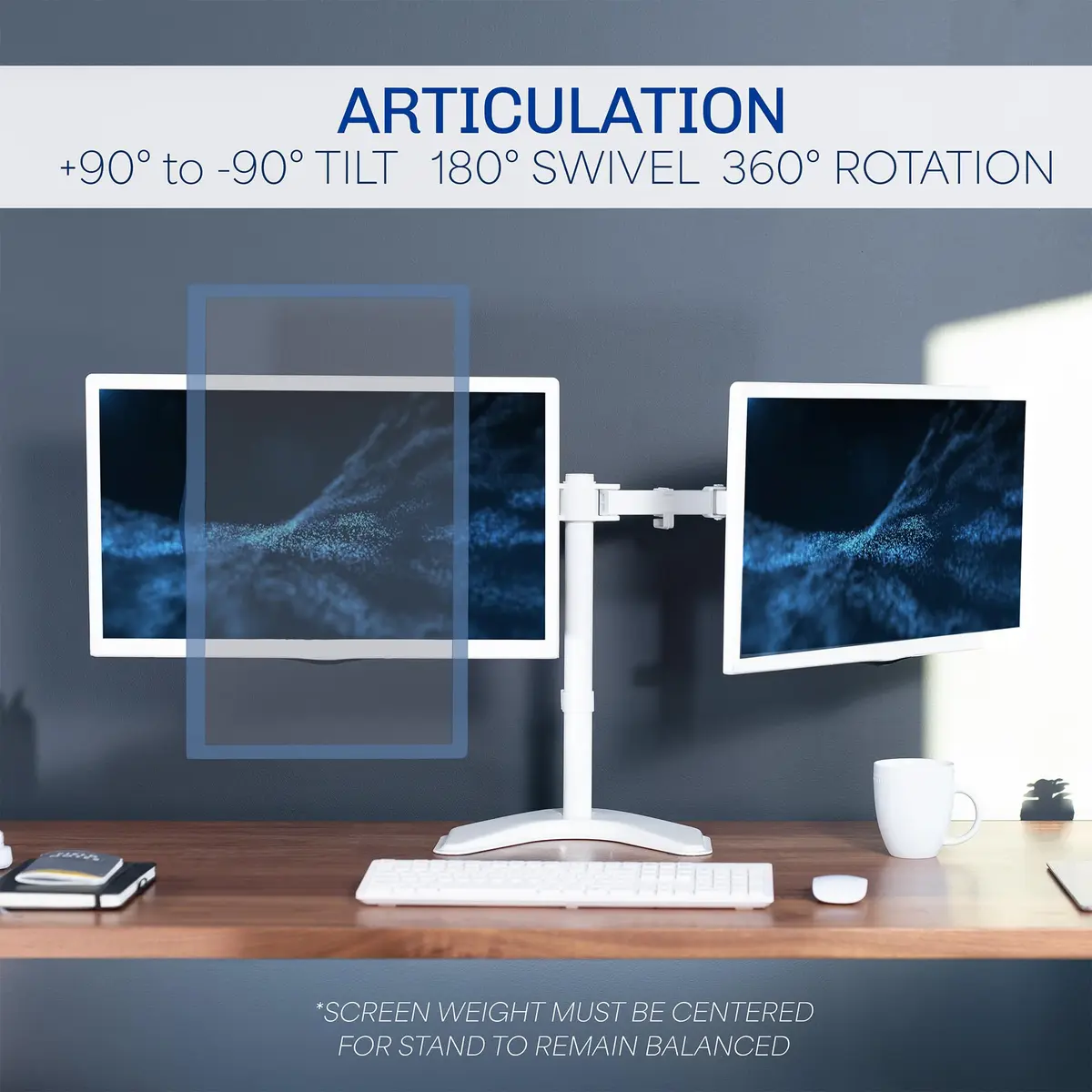 VIVO Dual LCD Monitor Free-Standing Desk Stand | Supports 13-27" Monitors, Up to 22 lbs, Adjustable Articulation, Extra Large Base - view 4