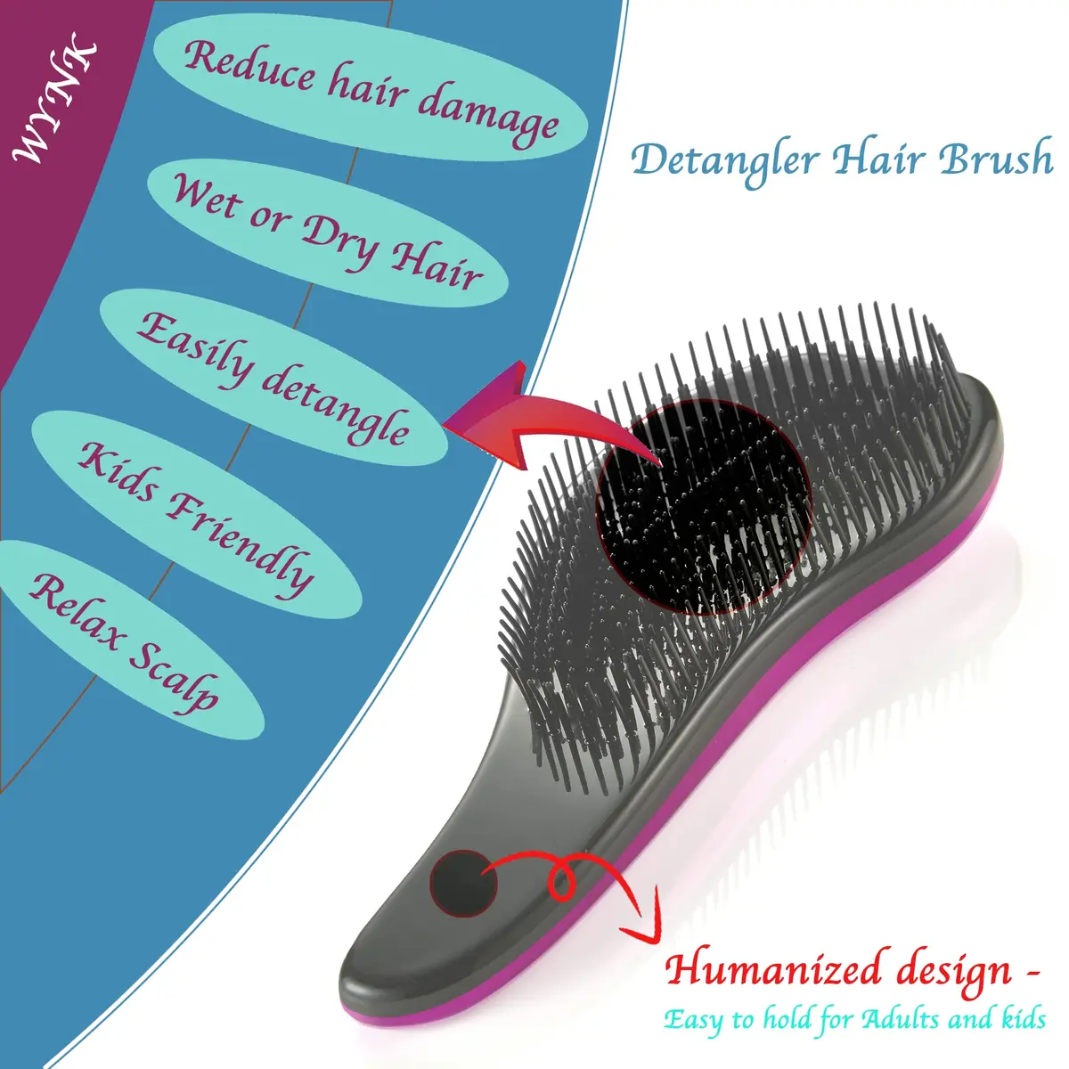 WYNK Hair Brush Detangler 2 Pack | No Pain Tangle-Free for All Hair Types - view 4