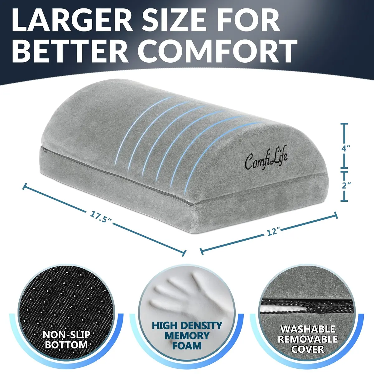 ComfiLife Foot Rest for Under Desk at Work | Adjustable Memory Foam Foot Stool for Back & Hip Pain Relief (Gray) - view 5