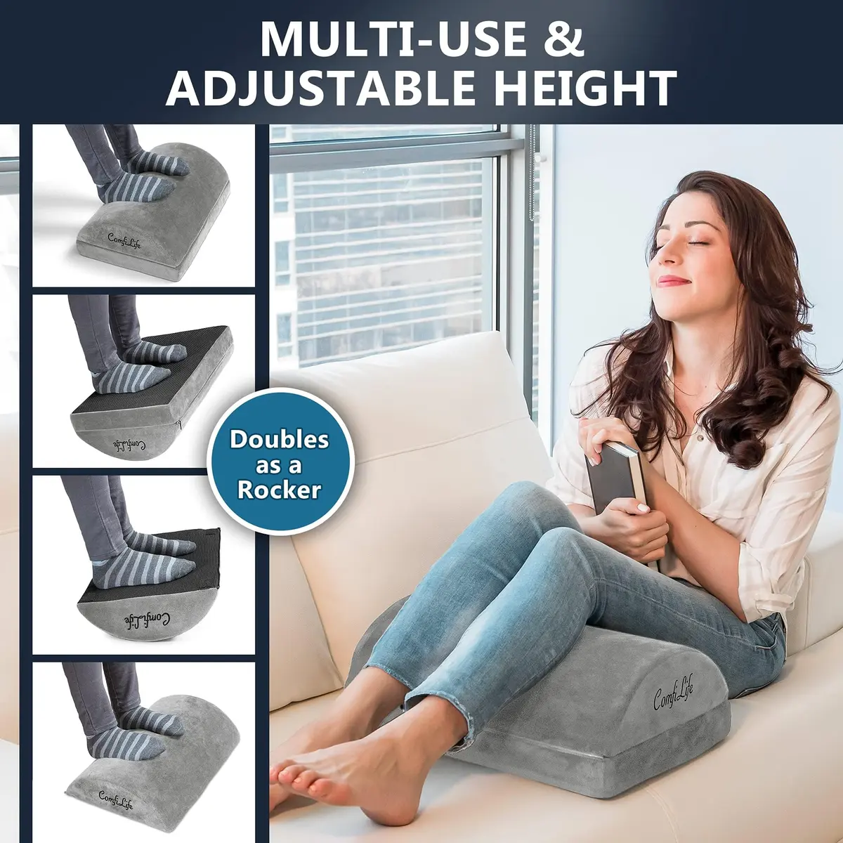 ComfiLife Foot Rest for Under Desk at Work | Adjustable Memory Foam Foot Stool for Back & Hip Pain Relief (Gray) - view 6