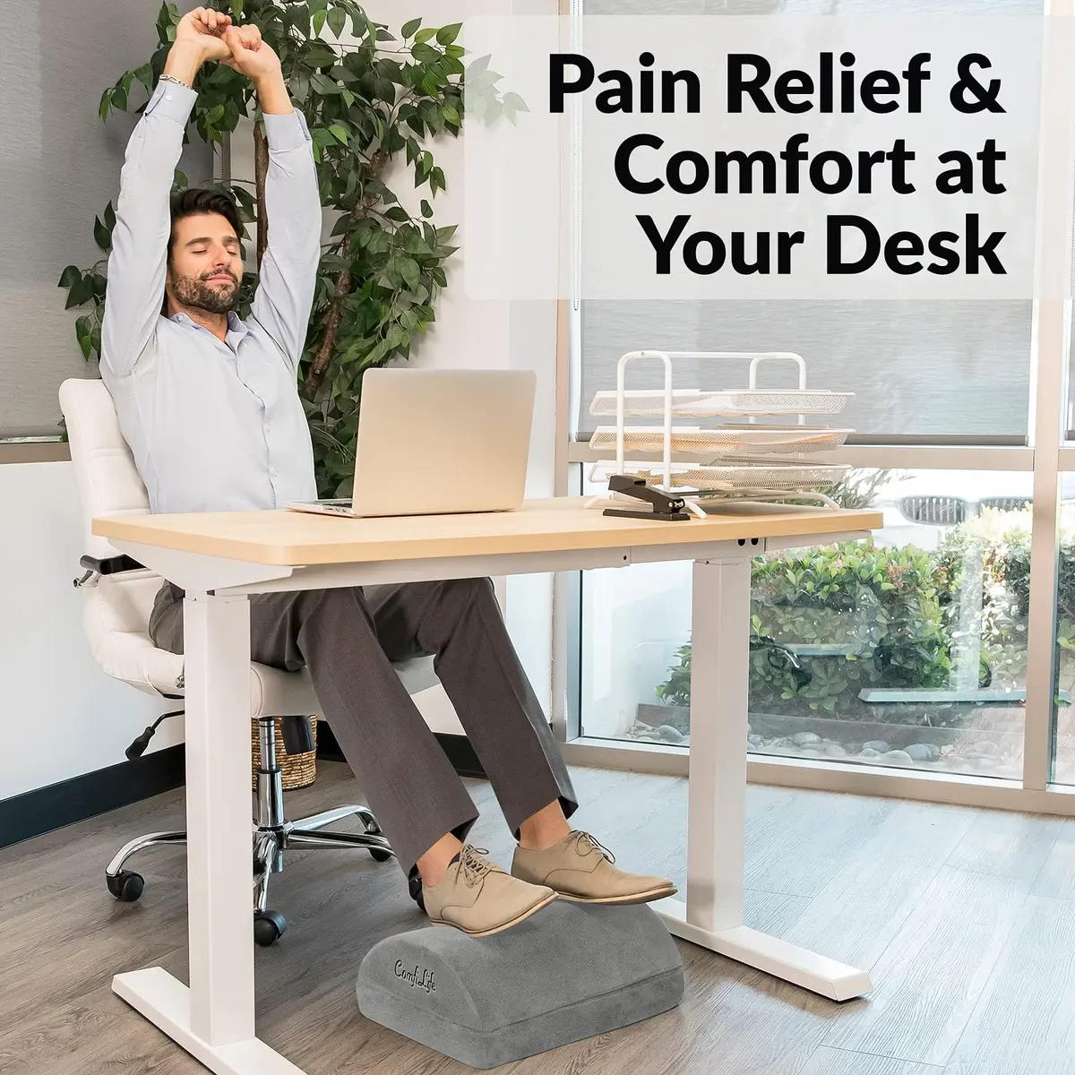 ComfiLife Foot Rest for Under Desk at Work | Adjustable Memory Foam Foot Stool for Back & Hip Pain Relief (Gray) - view 8