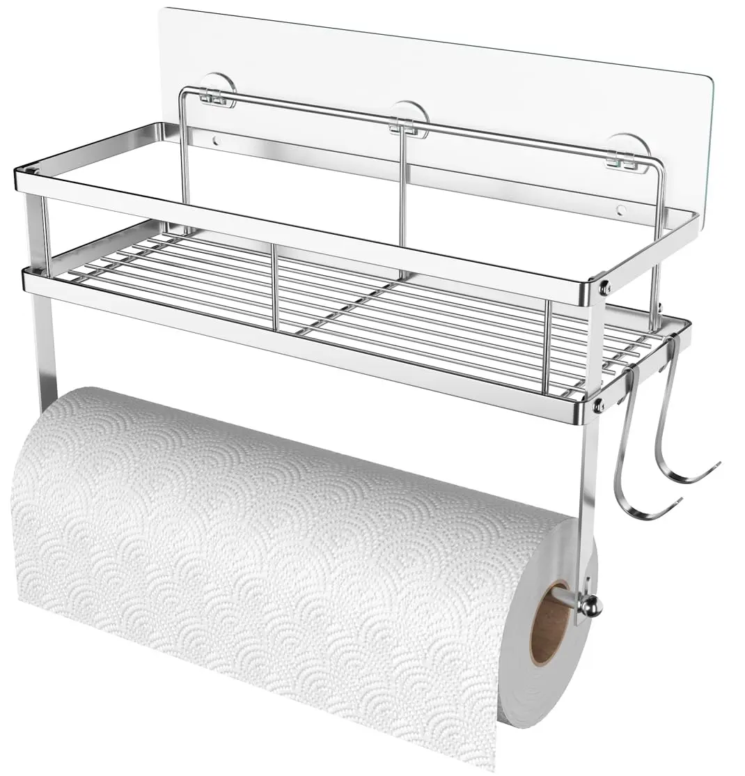 ESOW Paper Towel Holder Wall Mount with Shelf Brushed Nickel | Rust-Proof, Easy Install, Space Saver - main product image