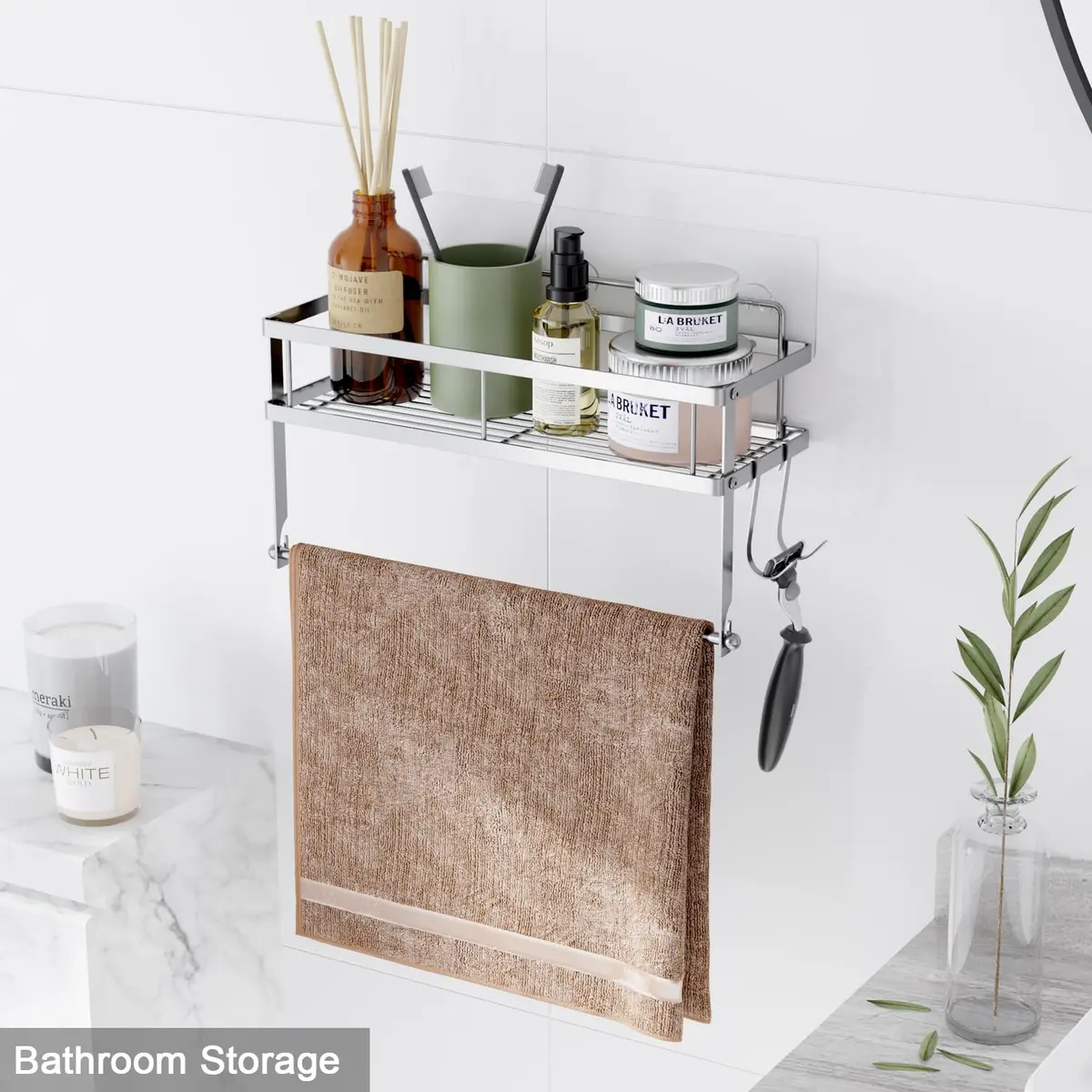 ESOW Paper Towel Holder Wall Mount with Shelf Brushed Nickel | Rust-Proof, Easy Install, Space Saver - view 4