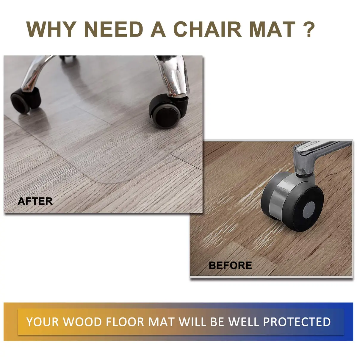 HOMEK Clear Office Chair Mat for Hardwood Floor 91cm x 122cm (36"x 48") | Protects Floors from Scratches - view 2