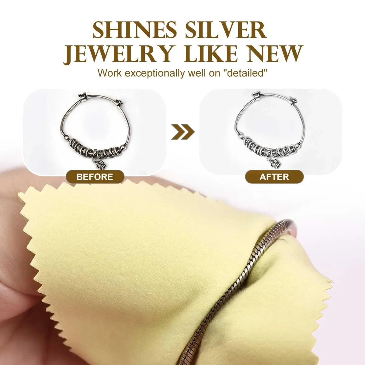 SEVENWELL Yellow Jewelry Cleaning Cloths, 50 Pcs - Polishes Silver, Gold, Platinum - view 3
