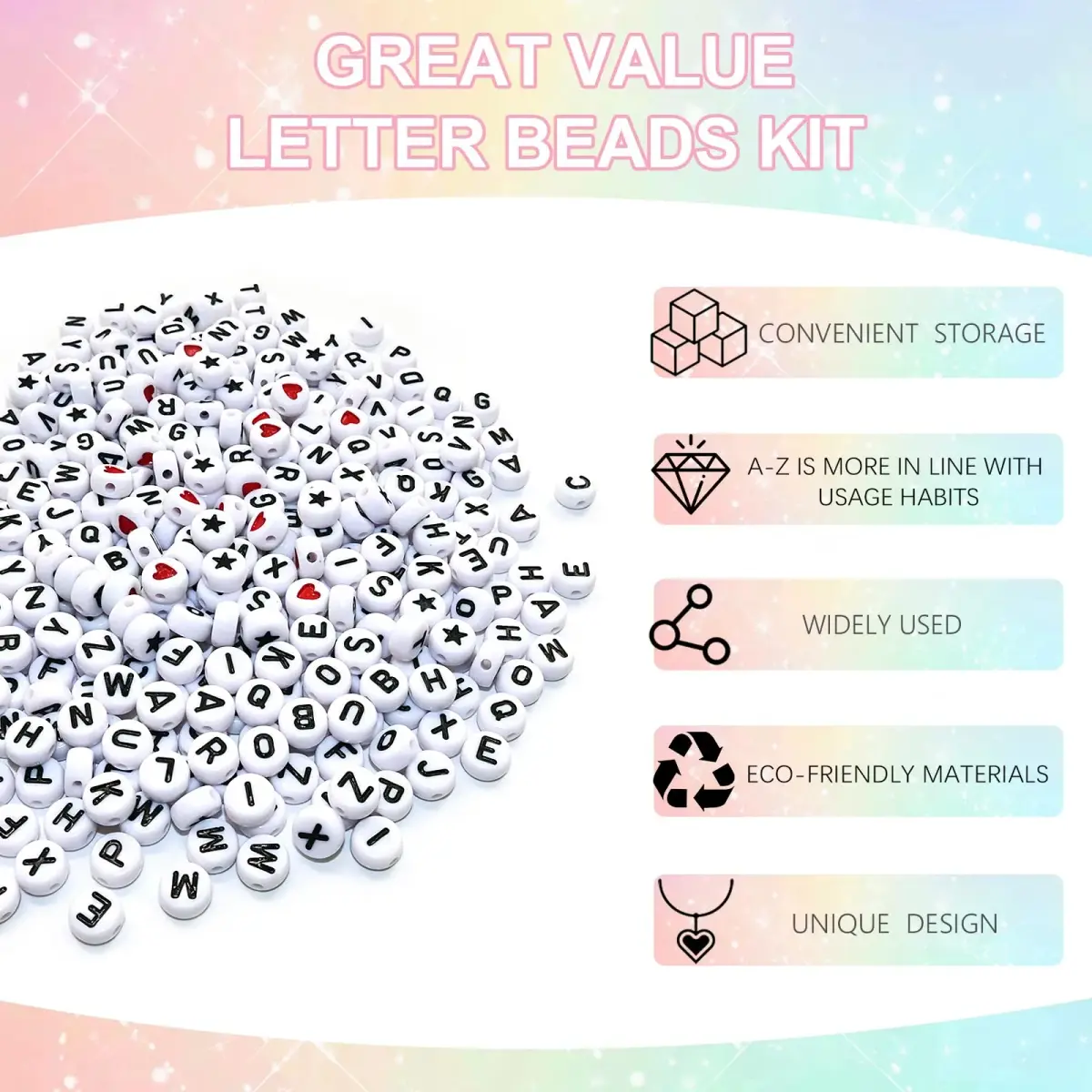 Looconi White Acrylic Alphabet Letter Beads 7mm (0.27 inch) | 1500 Pieces for Jewelry Making - view 4