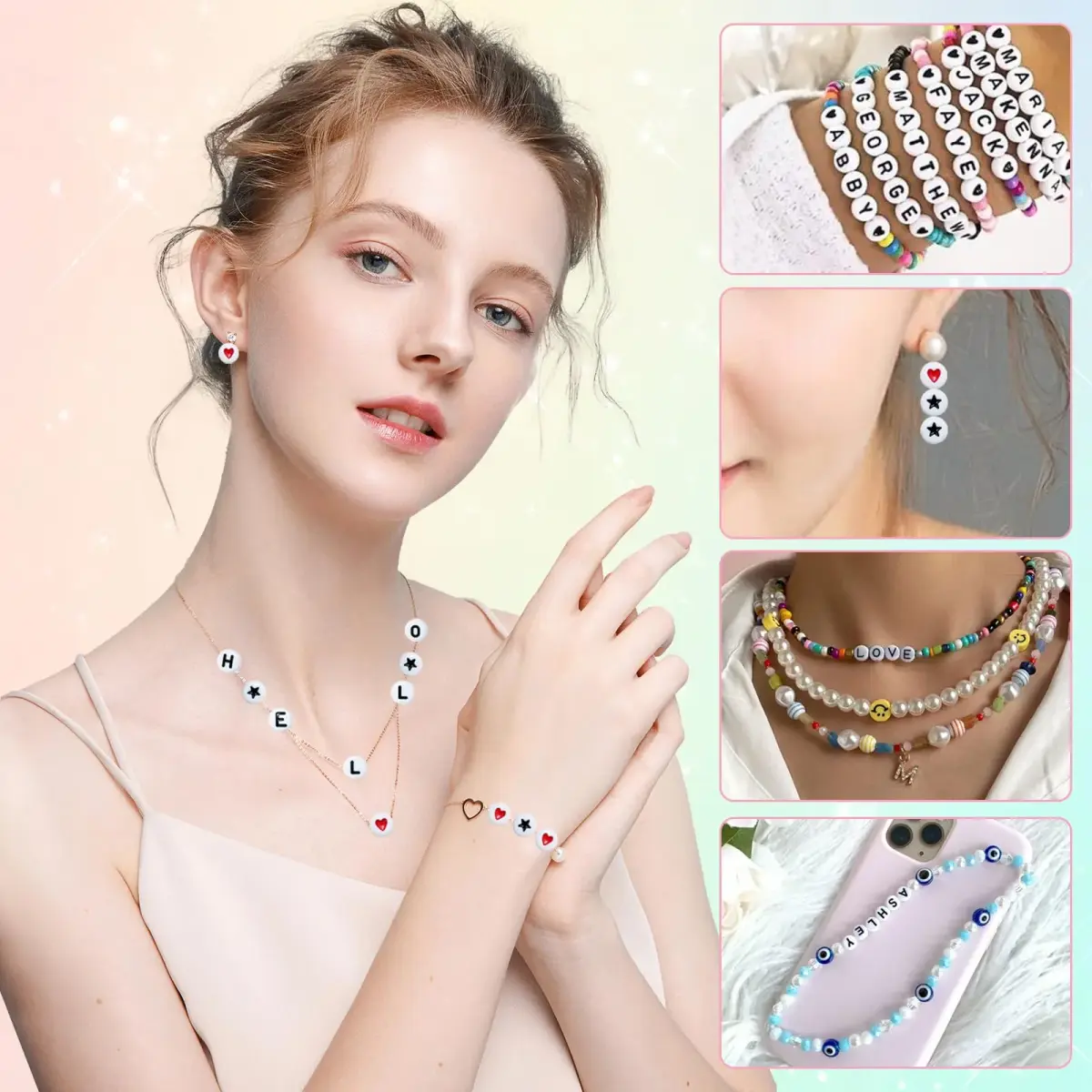 Looconi White Acrylic Alphabet Letter Beads 7mm (0.27 inch) | 1500 Pieces for Jewelry Making - view 5