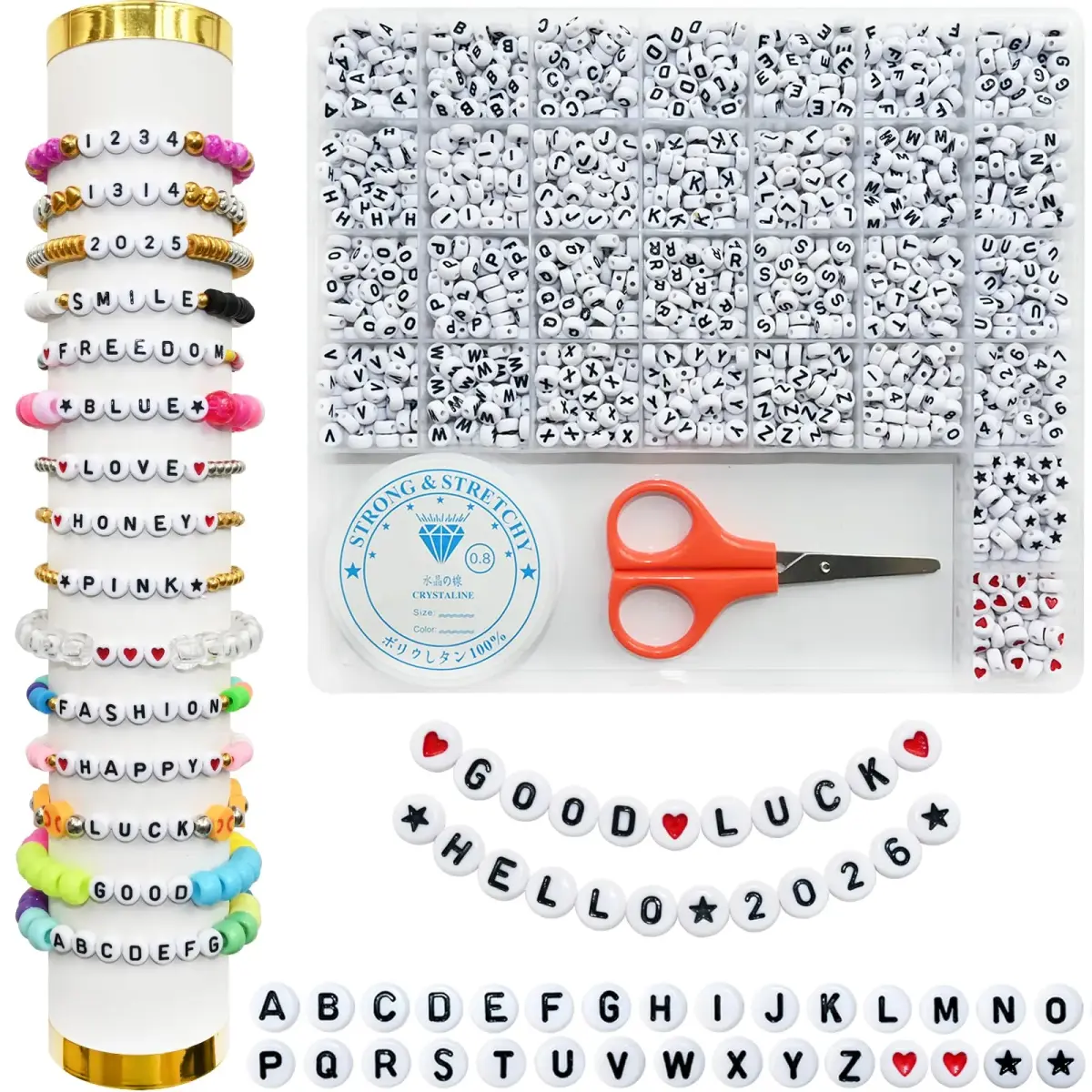Looconi White Acrylic Alphabet Letter Beads 7mm (0.27 inch) | 1500 Pieces for Jewelry Making - main product image