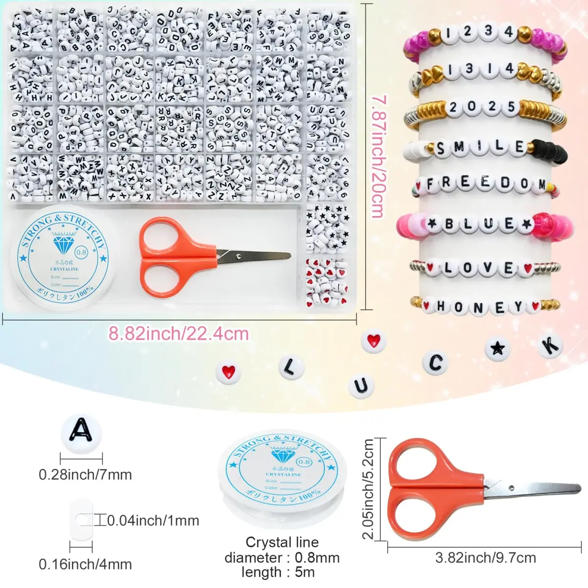 Looconi White Acrylic Alphabet Letter Beads 7mm (0.27 inch) | 1500 Pieces for Jewelry Making - view 2