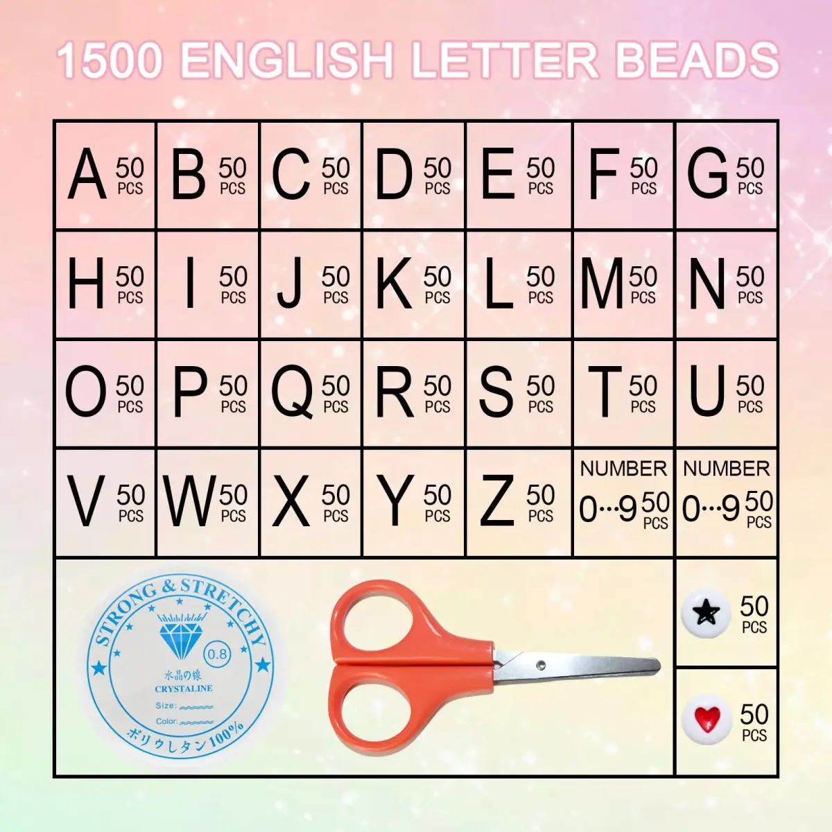 Looconi White Acrylic Alphabet Letter Beads 7mm (0.27 inch) | 1500 Pieces for Jewelry Making - view 3