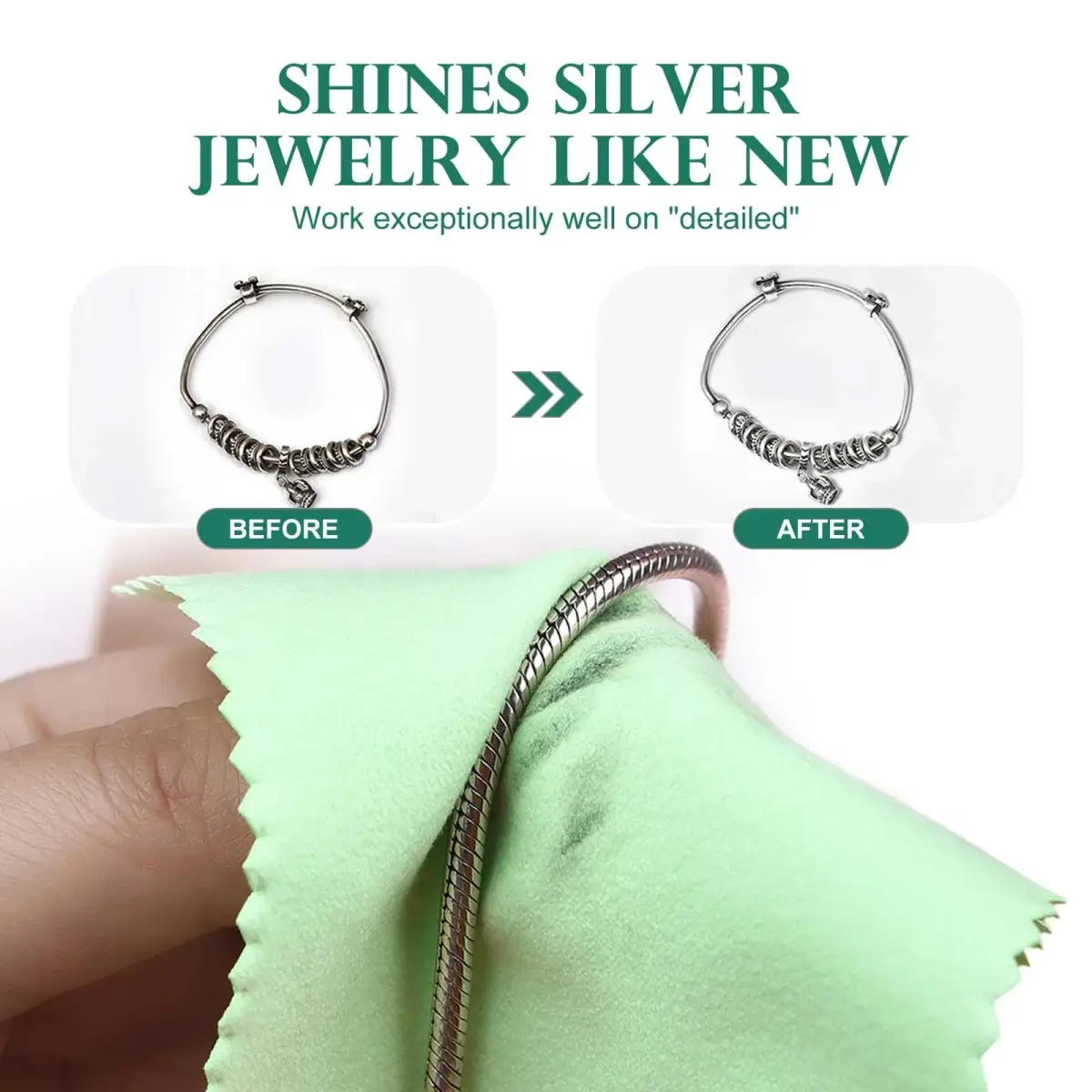 SEVENWELL Green Jewelry Cleaning Cloths (50pcs) - Polishes Sterling Silver, Gold, Platinum - view 3