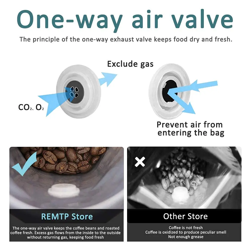 REMTAP Blue 8oz (227g) Coffee Bags with Valve | 50-Piece Airtight & Reusable Storage Pouches - view 6