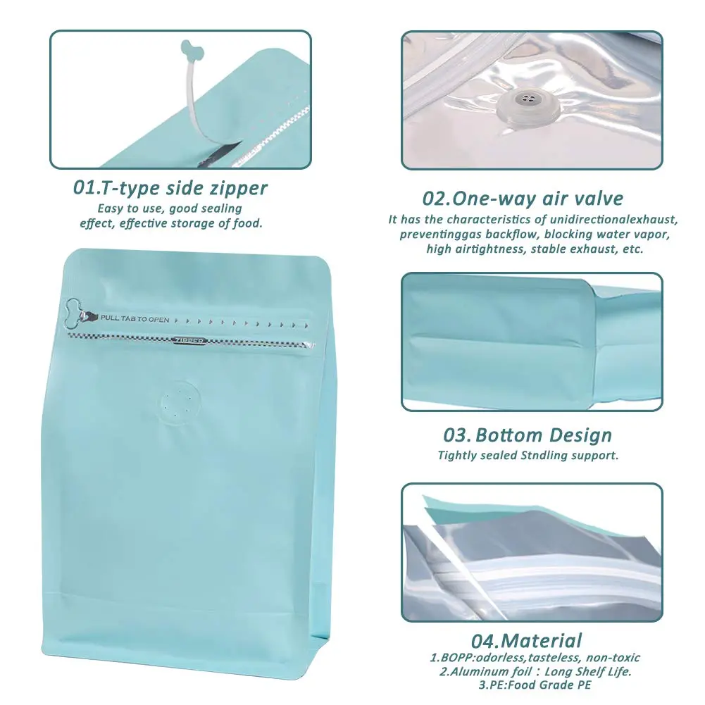REMTAP Blue 8oz (227g) Coffee Bags with Valve | 50-Piece Airtight & Reusable Storage Pouches - view 3