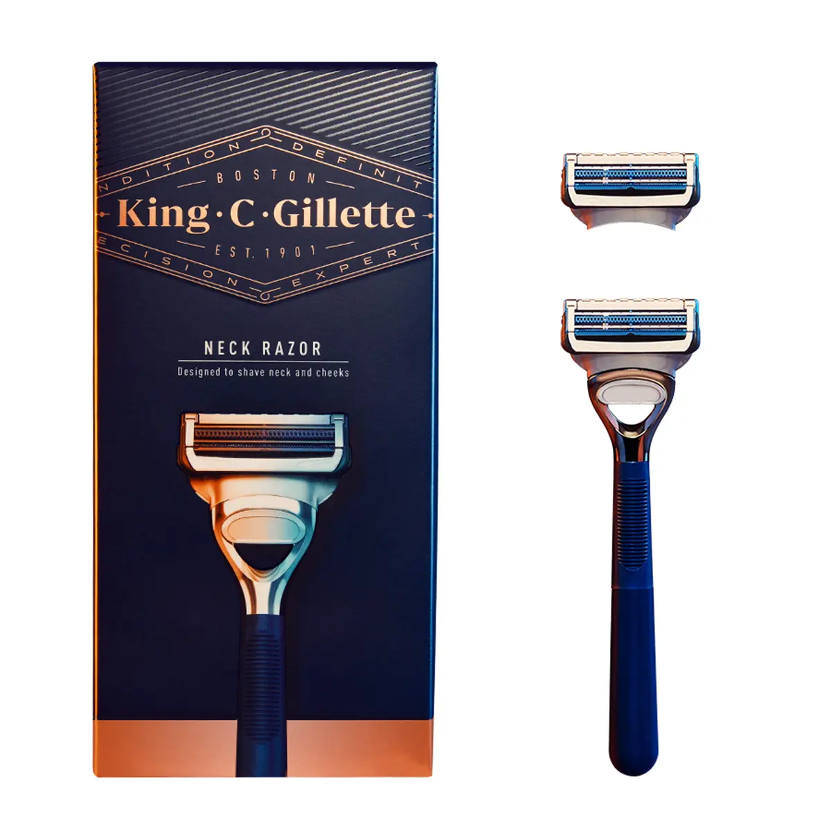 King C. Gillette Neck Razor Handle with 2 Precision Blades | Designed for Sensitive Necks - main product image