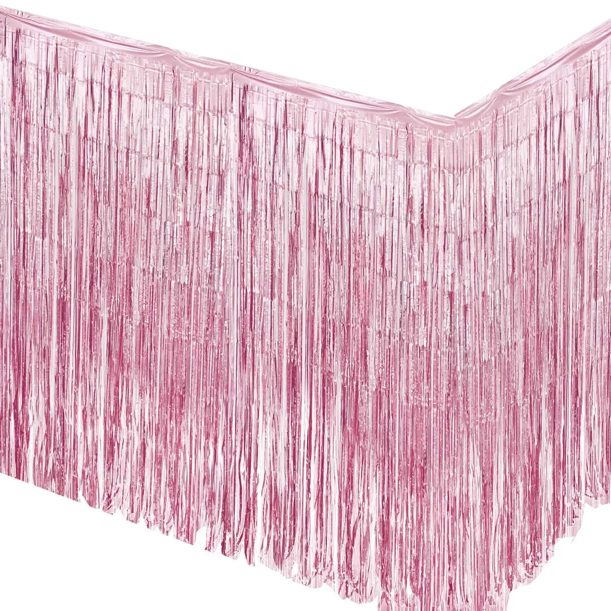 allgala Pink Tinsel Table Skirt 2-Pack 108x29 Inch (274x74 cm) | Metallic Foil Fringe for Parties - main product image