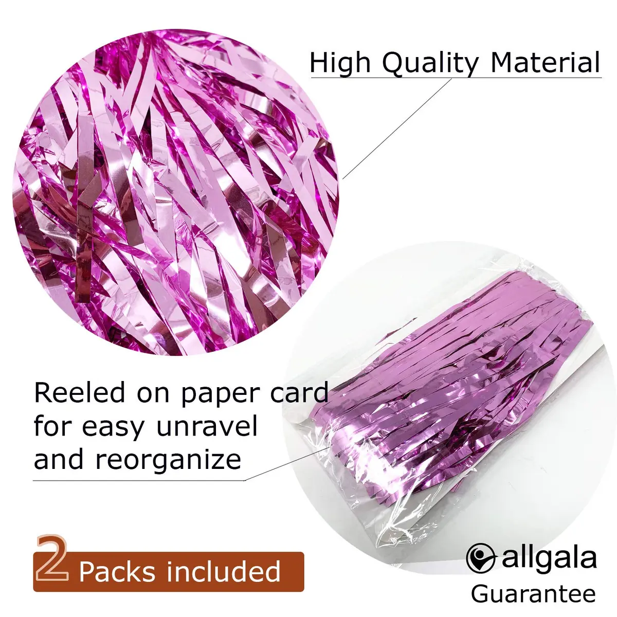 allgala Pink Tinsel Table Skirt 2-Pack 108x29 Inch (274x74 cm) | Metallic Foil Fringe for Parties - view 2