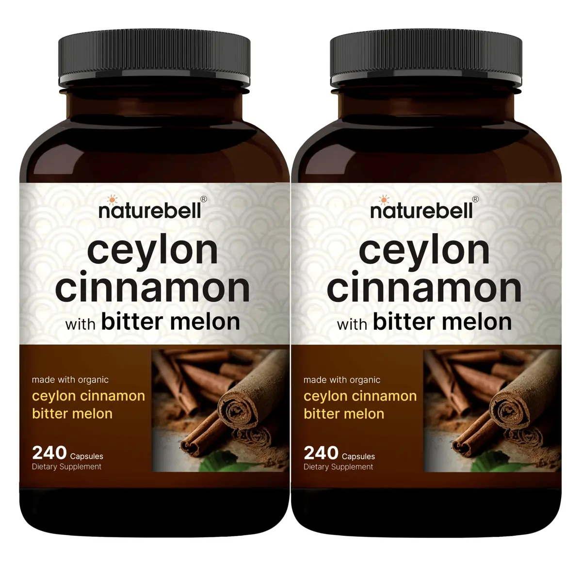 NatureBell 2 Pack Ceylon Cinnamon with Bitter Melon | Organic Sri Lanka & India Blend, 240 Capsules - main product image