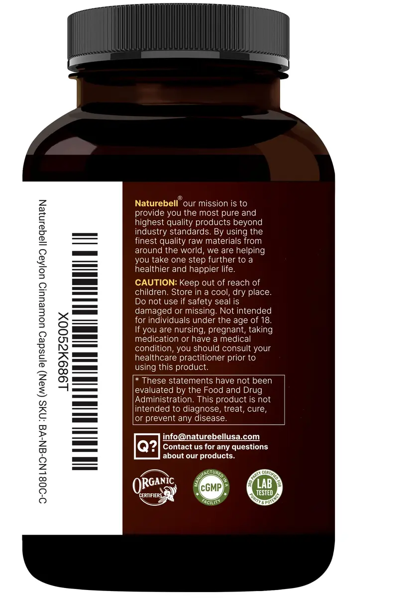 NatureBell 2 Pack Ceylon Cinnamon with Bitter Melon | Organic Sri Lanka & India Blend, 240 Capsules - view 8