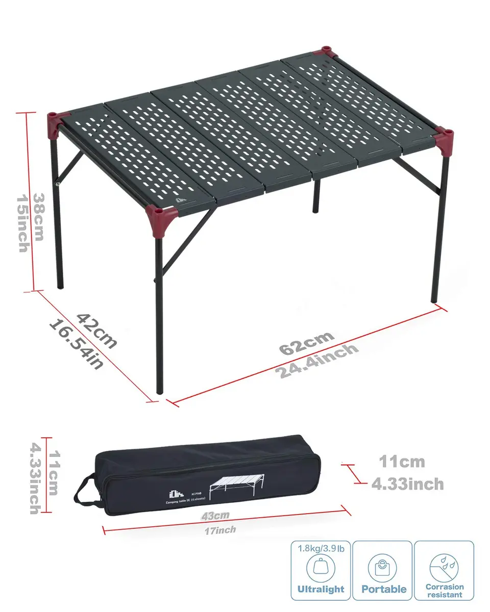 iClimb Large Extendable Folding Camping Table | Waterproof Aluminum, 66 lbs Max Load, Compact & Stable - view 5