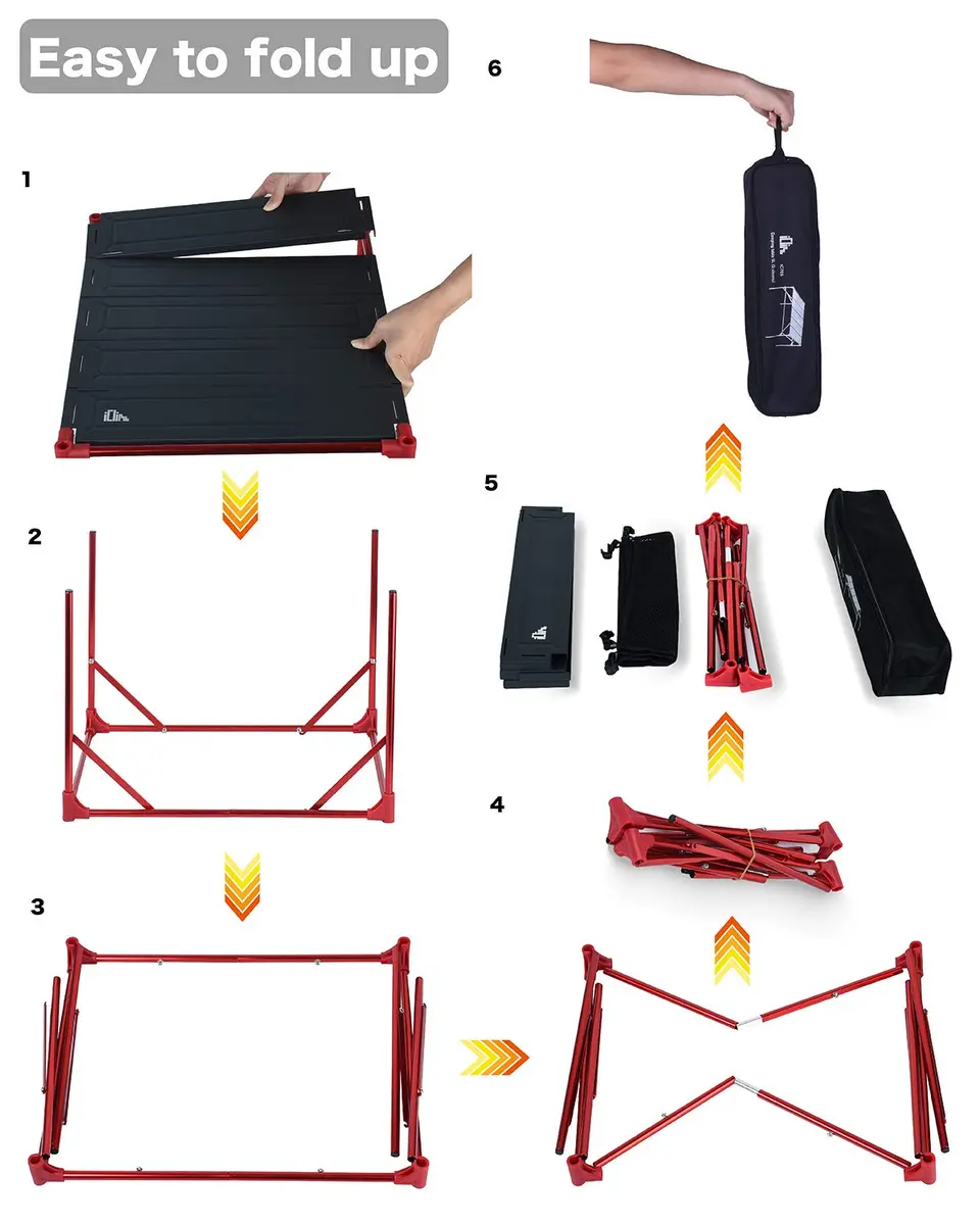 iClimb Large Extendable Folding Camping Table | Waterproof Aluminum, 66 lbs Max Load, Compact & Stable - view 6