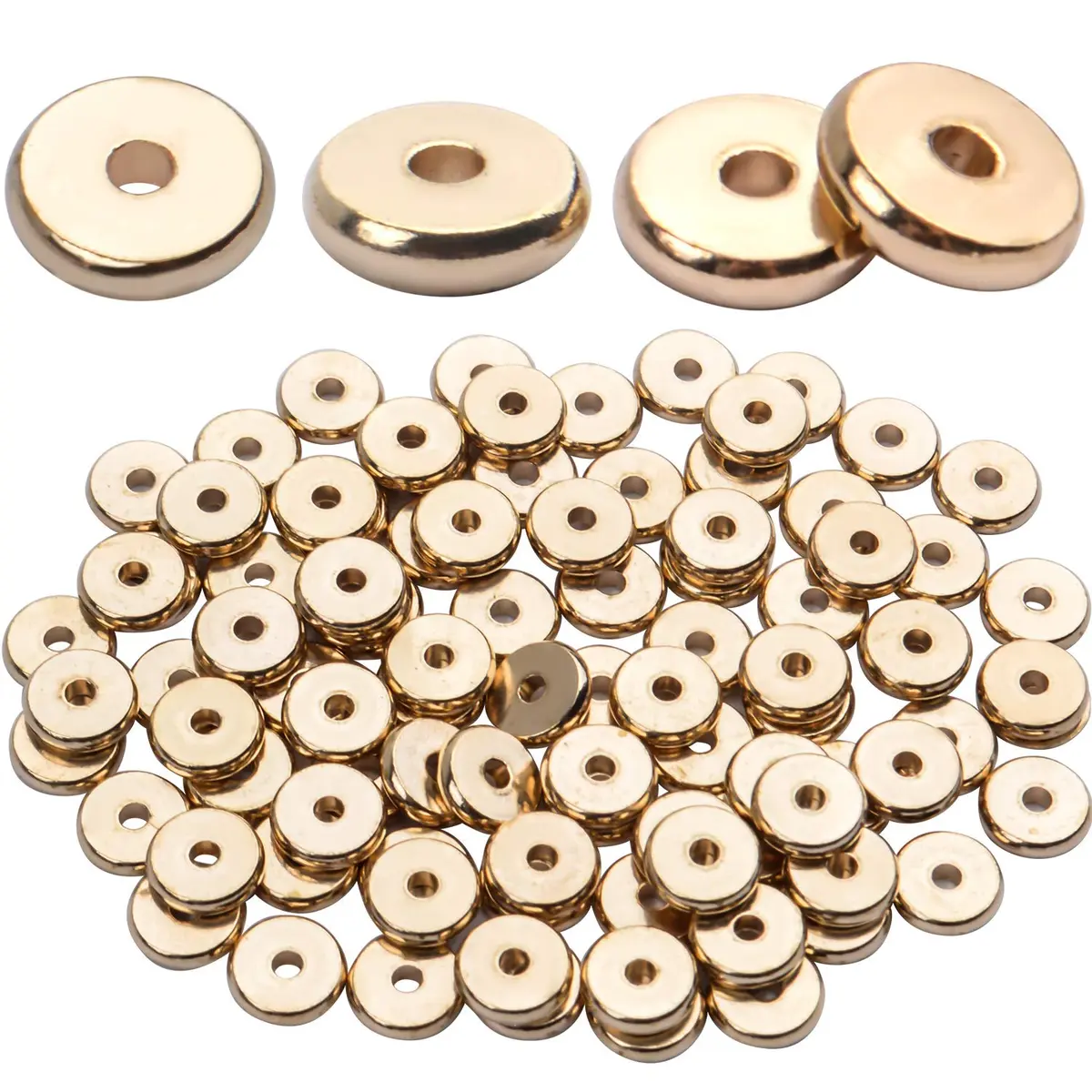 BronaGrand 8mm Flat Round Rondelle Spacer Beads Disc Spacers for DIY Bracelet Necklace Crafts, Gold (100pcs) - main product image
