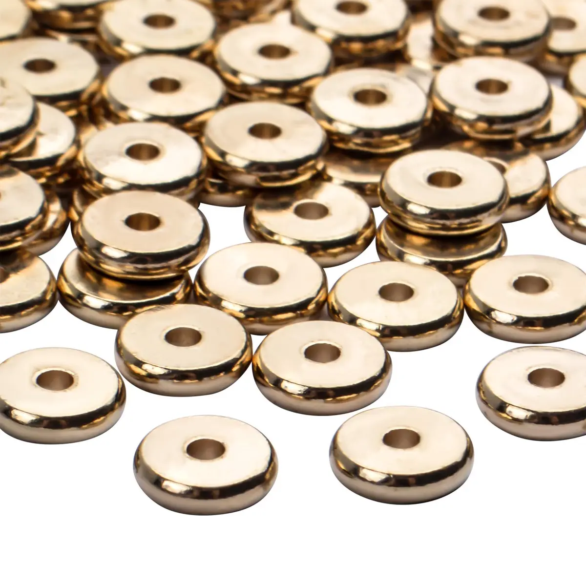 BronaGrand 8mm Flat Round Rondelle Spacer Beads Disc Spacers for DIY Bracelet Necklace Crafts, Gold (100pcs) - view 5