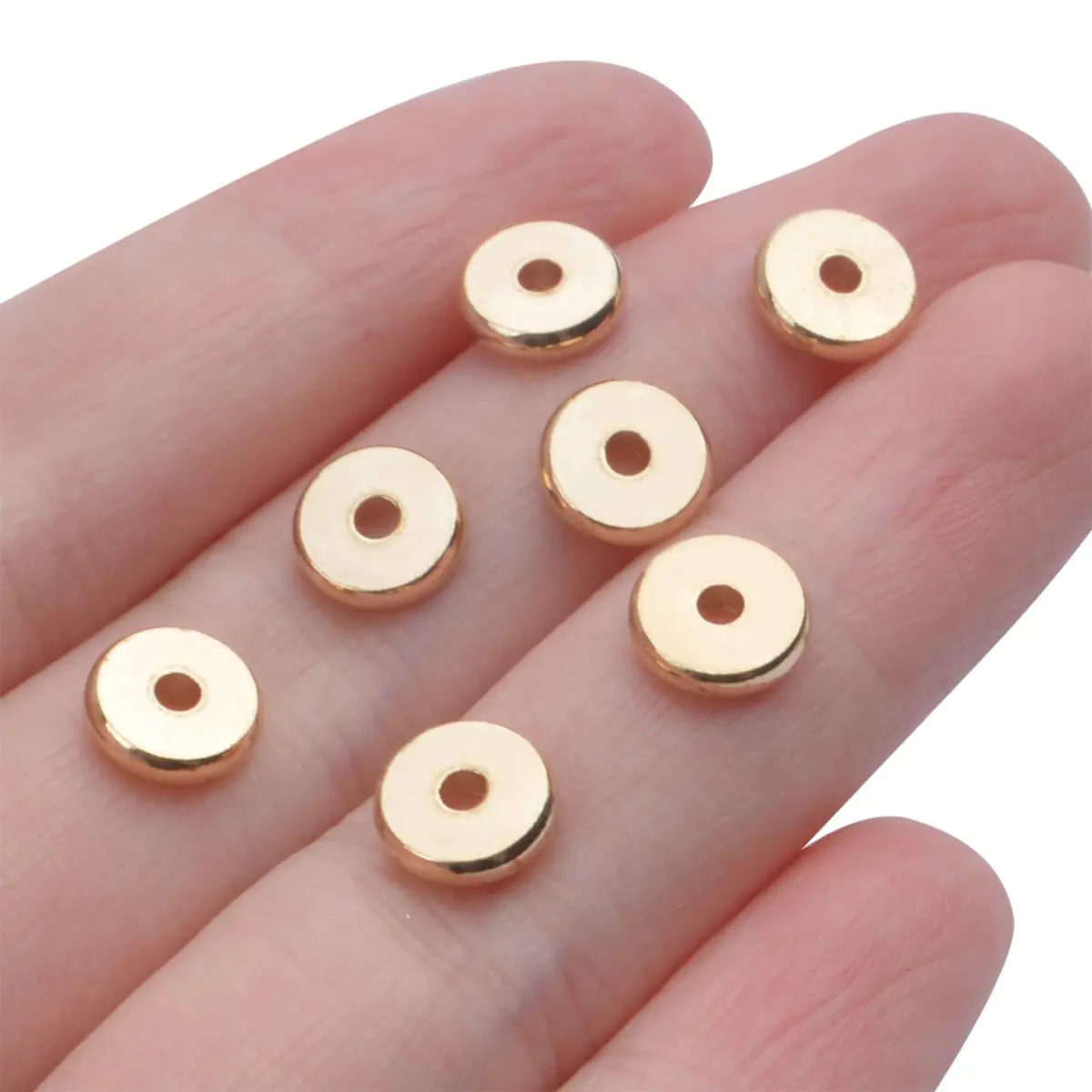 BronaGrand 8mm Flat Round Rondelle Spacer Beads Disc Spacers for DIY Bracelet Necklace Crafts, Gold (100pcs) - view 7