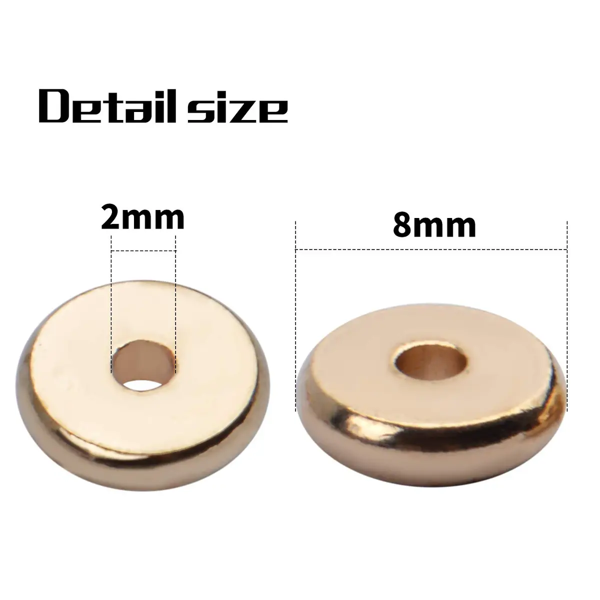BronaGrand 8mm Flat Round Rondelle Spacer Beads Disc Spacers for DIY Bracelet Necklace Crafts, Gold (100pcs) - view 3